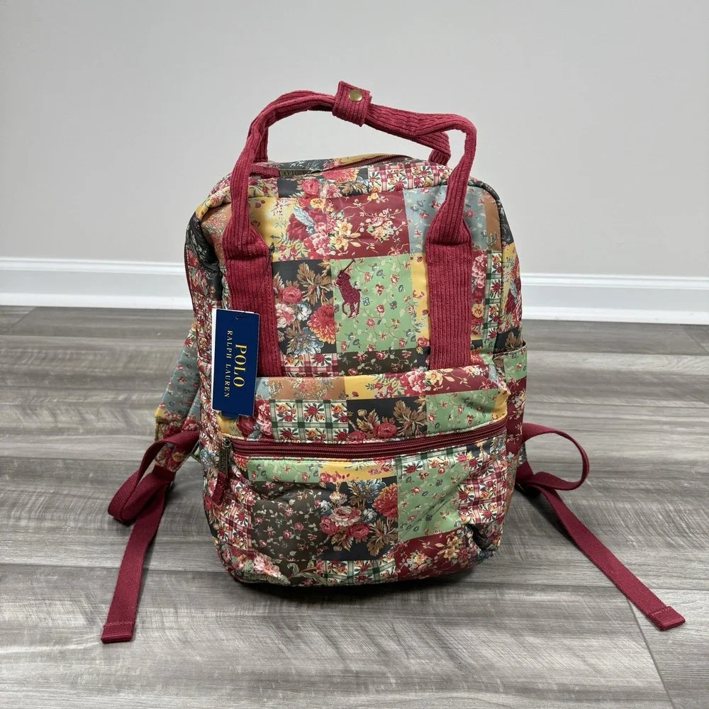 POLO RALPH LAUREN Backpack Patchwork‎ Quilted Big Pony Burnt Russet Floral NWT
